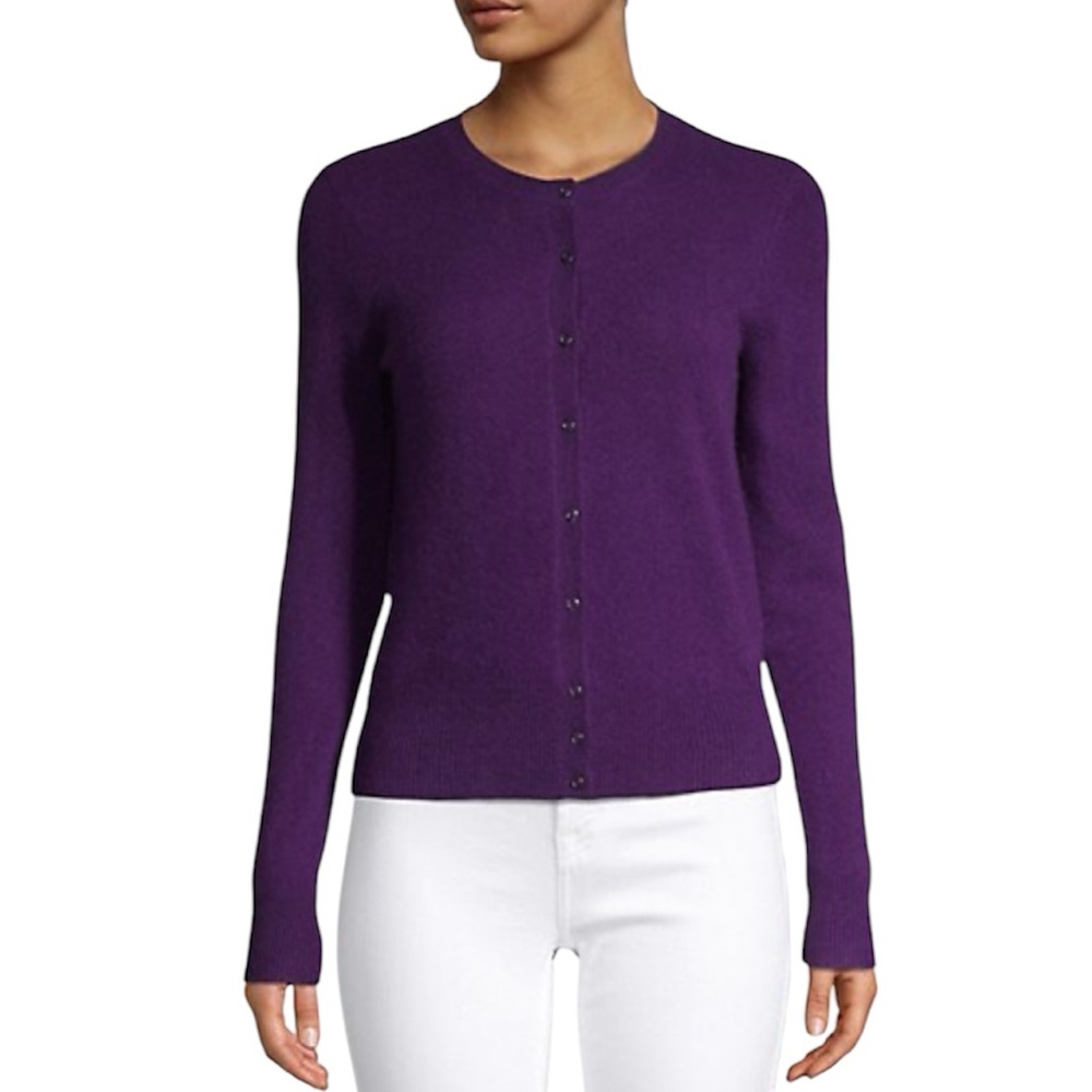 Lord & Taylor Purple Crewneck Cashmere Cardigan